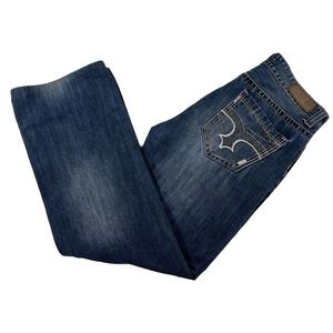 Mens Cowboy Up Size 34 Mid Rise Boot Cut Big Stitch Embroidered Pockets Jeans